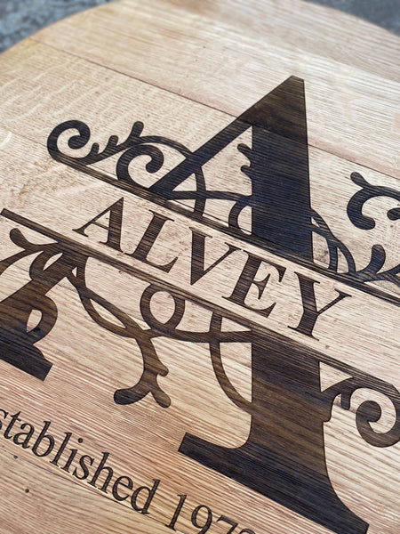 Laser Engraved Bourbon Barrel Head