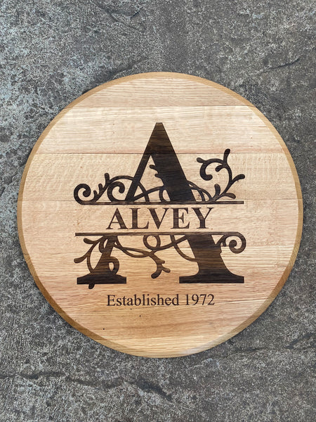 Laser Engraved Bourbon Barrel Head