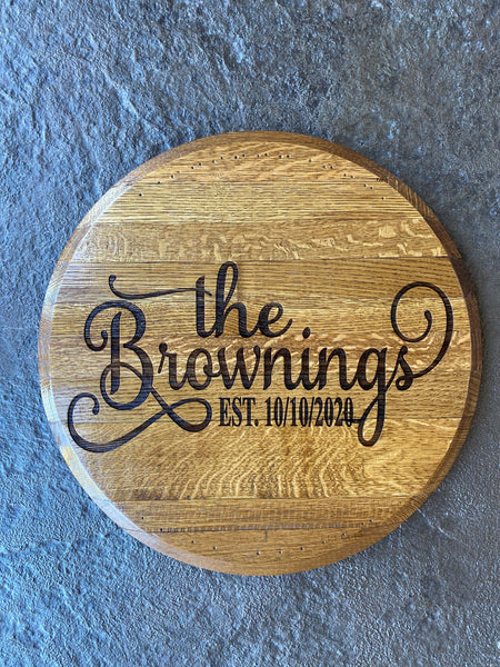 Laser Engraved Bourbon Barrel Head