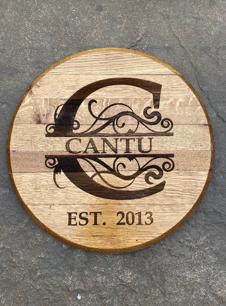 Laser Engraved Bourbon Barrel Head
