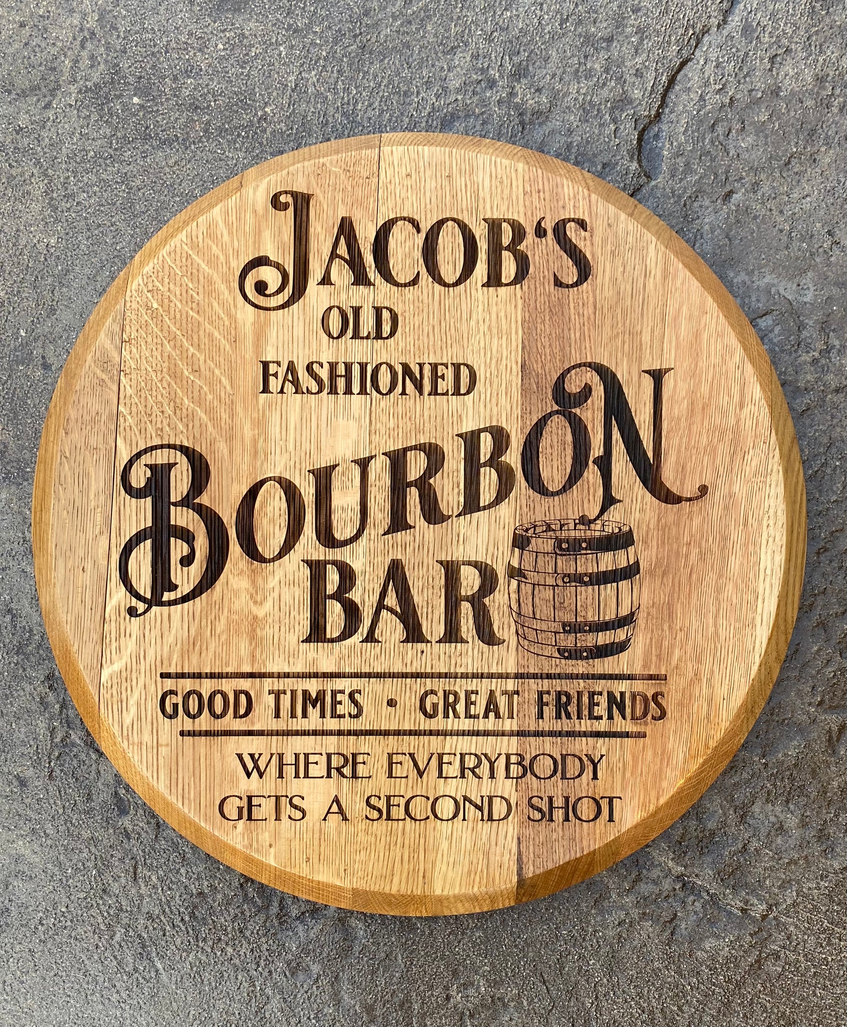 Laser Engraved Bourbon Barrel Head